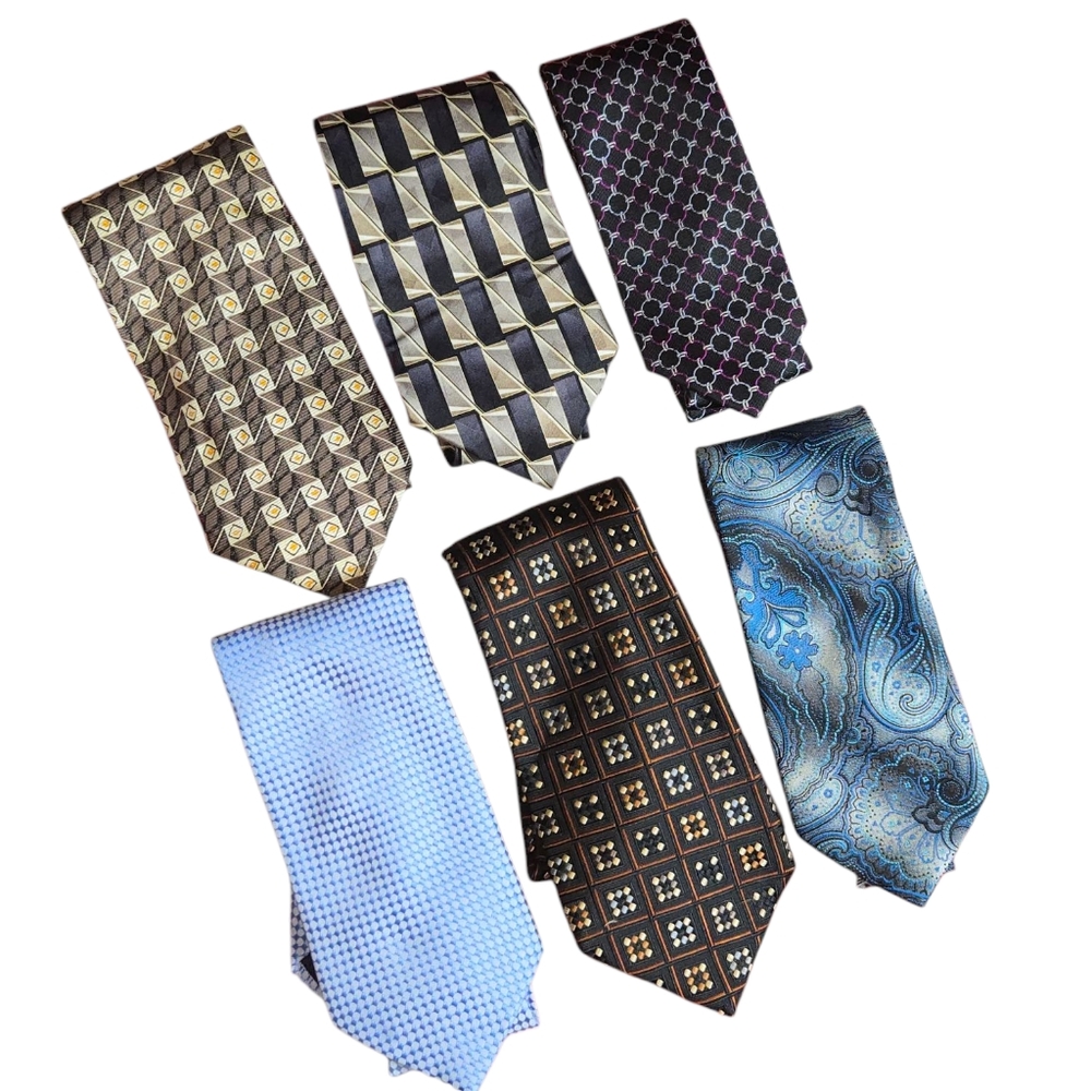 LOT OF SIX Differently Colored and Patterned Men's Neckties 58"-61"L‎ & 3"-4"W